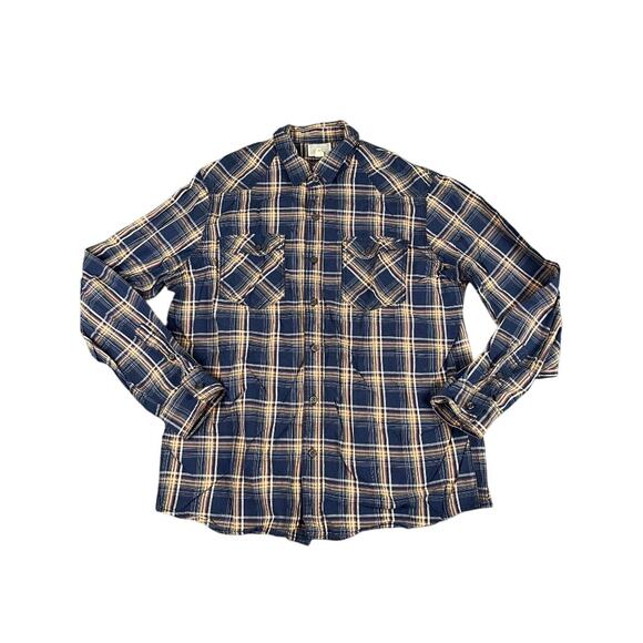 Converse One Star Mens Large Flannel Shirt Blue Tan Plaid Long Sleeve Button Up - Picture 1 of 8